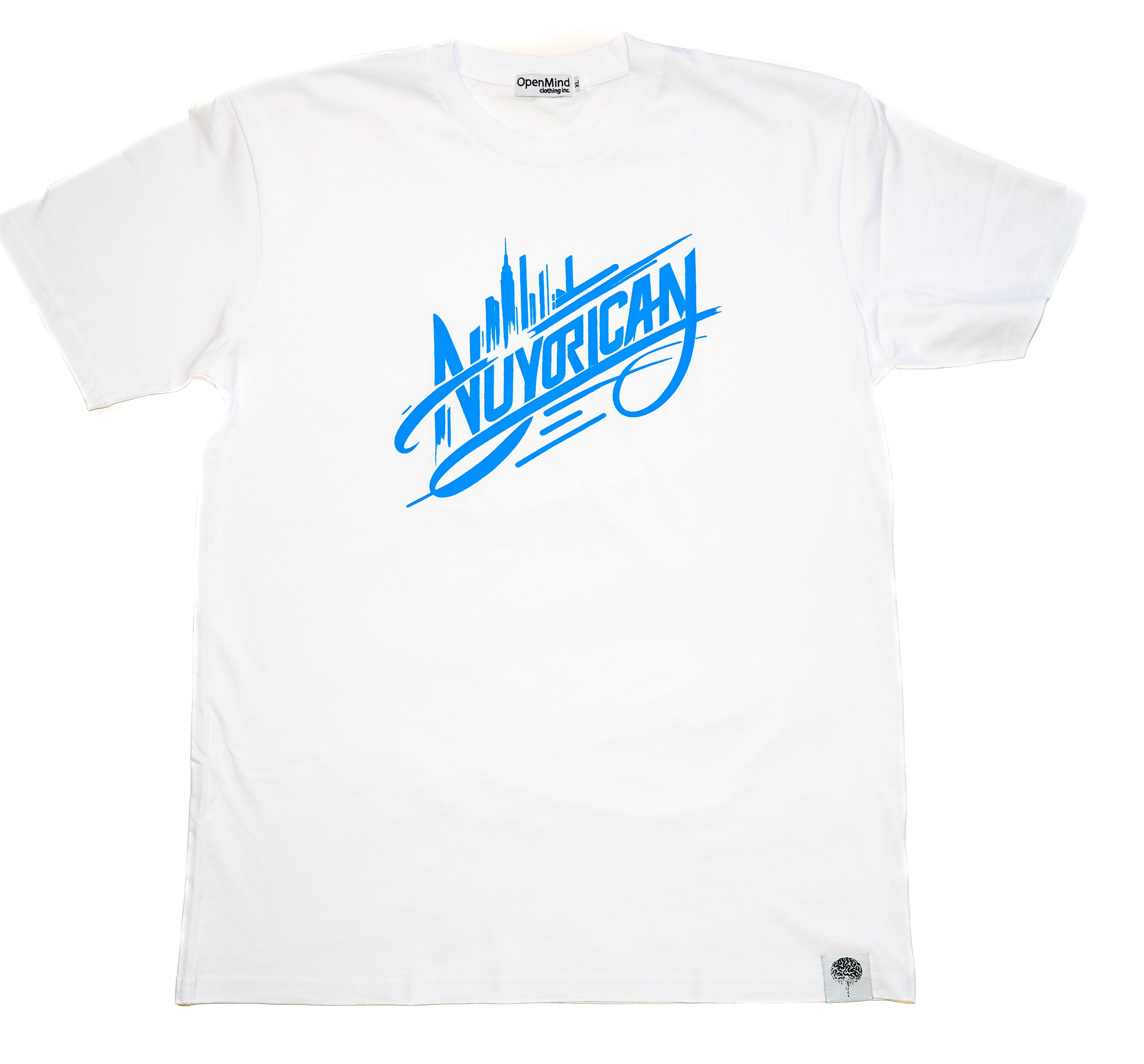 Nuyrican White T shirt blue writting