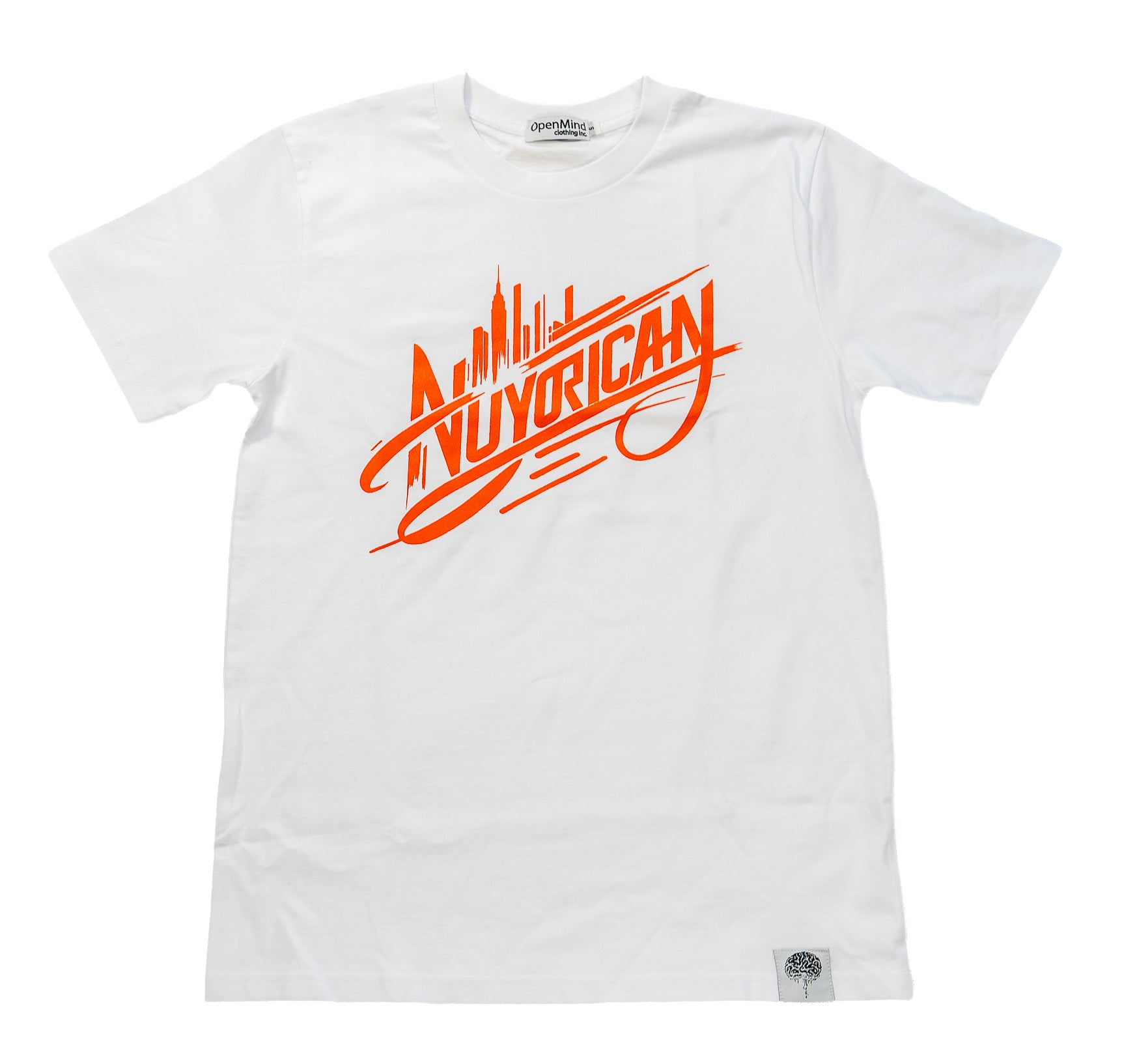 Nuyrican White T shirt Orange  writting