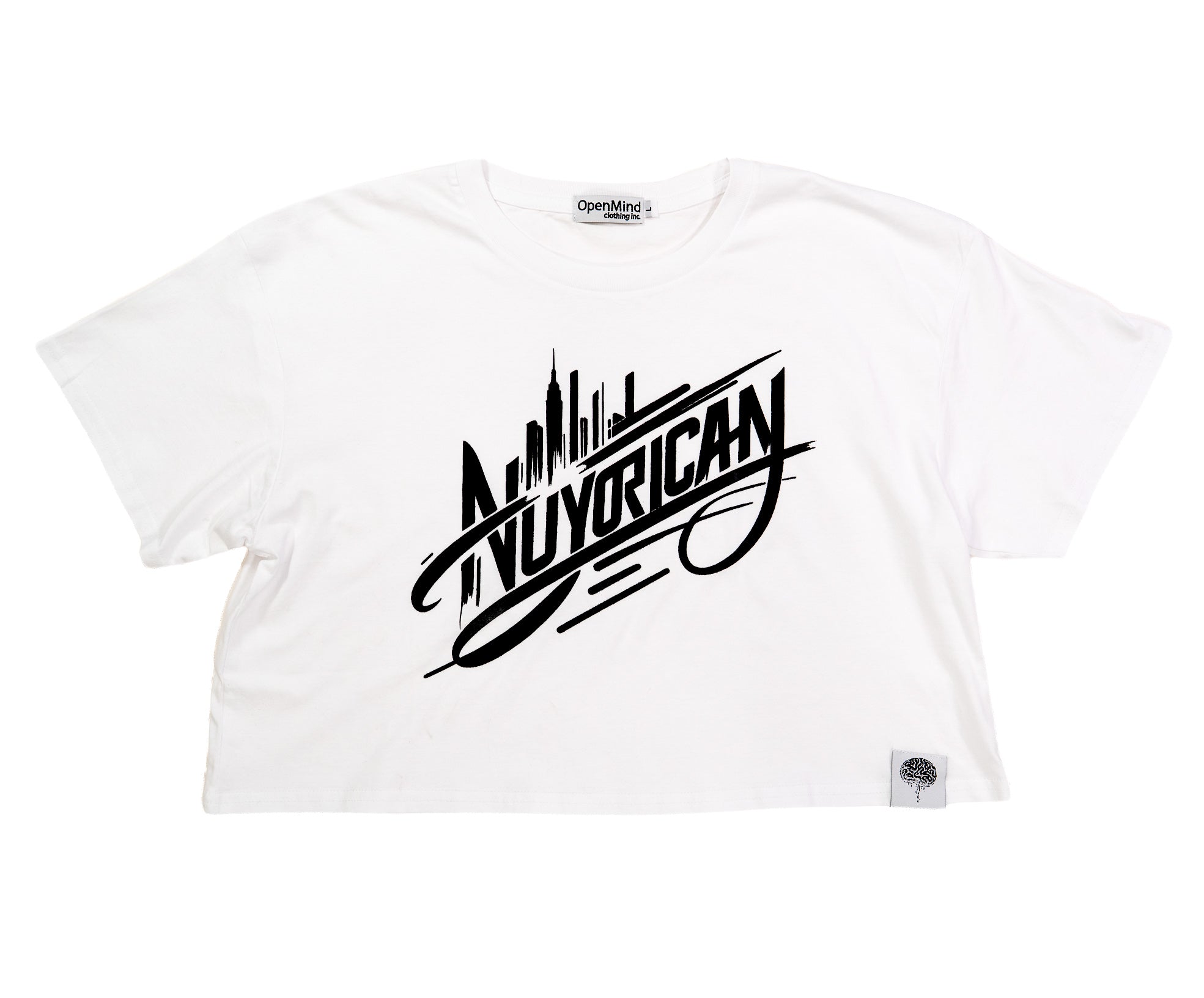 Nuyrican white Crop top black letters
